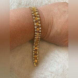 Marked Korea Rhinestones‎ & Gold Tone S Shaped Bracelet